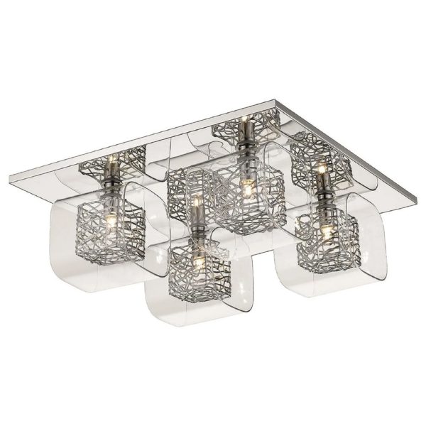 Holland 4 Light Clear Glass Flush Light In Chrome | Bed Sava