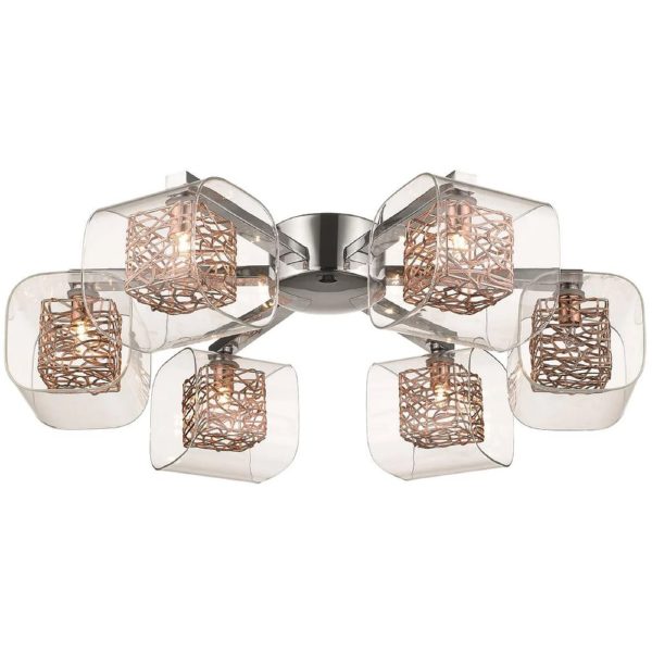 Holland 6 Light Clear Glass Flush Light In Copper And Chrome | Bed Sava