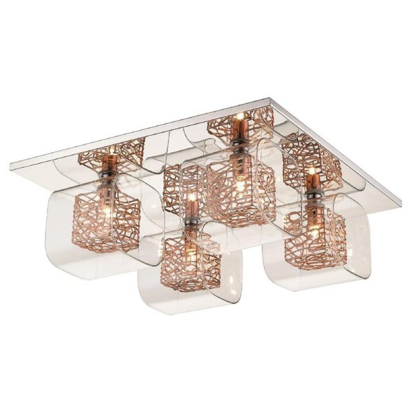 Holland 4 Light Clear Glass Flush Light In Copper And Chrome | Bed Sava