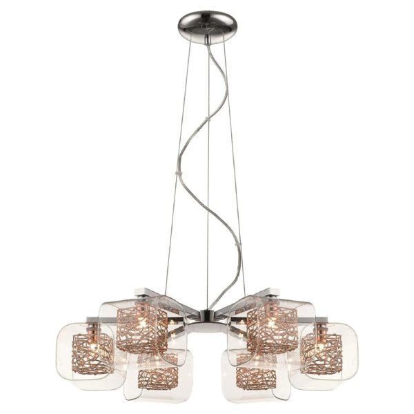 Holland 6 Light Clear Glass Pendant Light In Copper And Chrome | Bed Sava