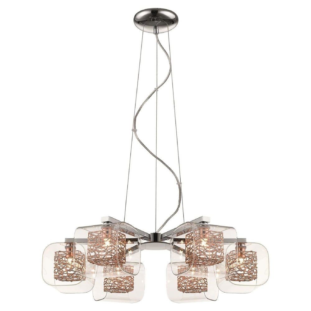 Holland 6 Light Clear Glass Pendant Light In Copper And Chrome