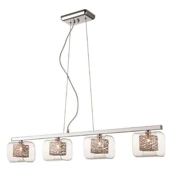 Holland 4 Light Clear Glass Pendant Light In Copper And Chrome | Bed Sava