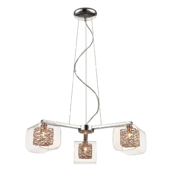 Holland 3 Light Clear Glass Pendant Light In Copper And Chrome | Bed Sava