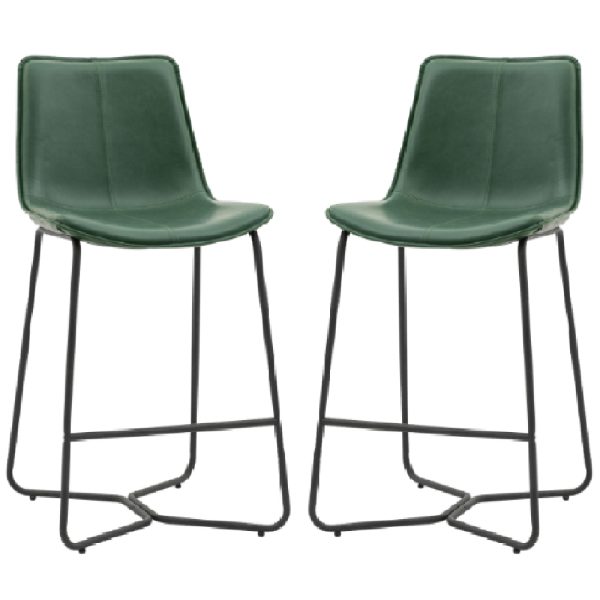Holland Green Leather Bar Chairs With Metal Frame In Pair | Bed Sava