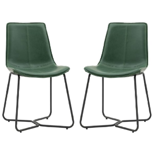 Holland Green PU Leather Dining Chairs With Black Frame In Pair | Bed Sava