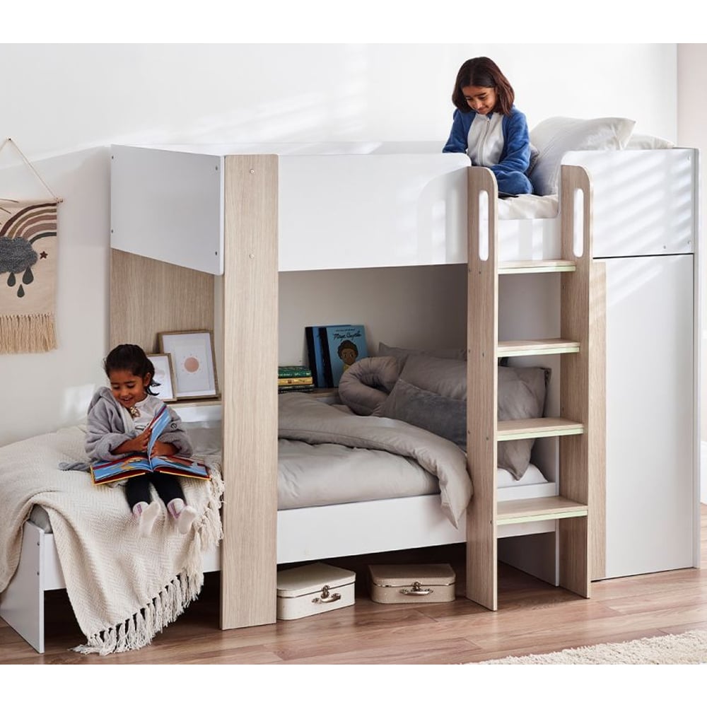 Holland Wooden Children Bunk Bed With Laader In White