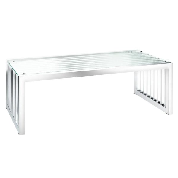 Holmdel Clear Glass Coffee Table With Chrome Frame | Bed Sava