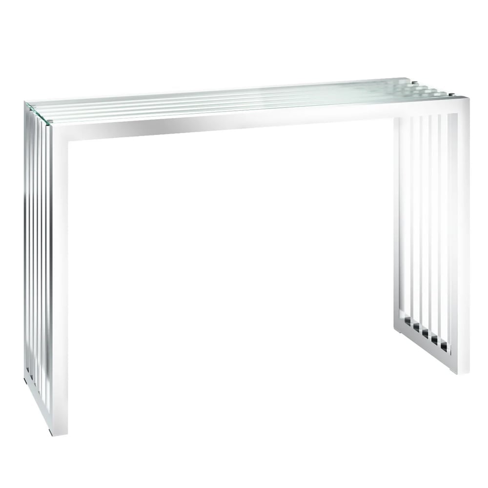 Holmdel Clear Glass Console Table With Chrome Frame