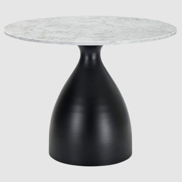 Holmdel Marble Dining Table With Black Iron Base In White | Bed Sava