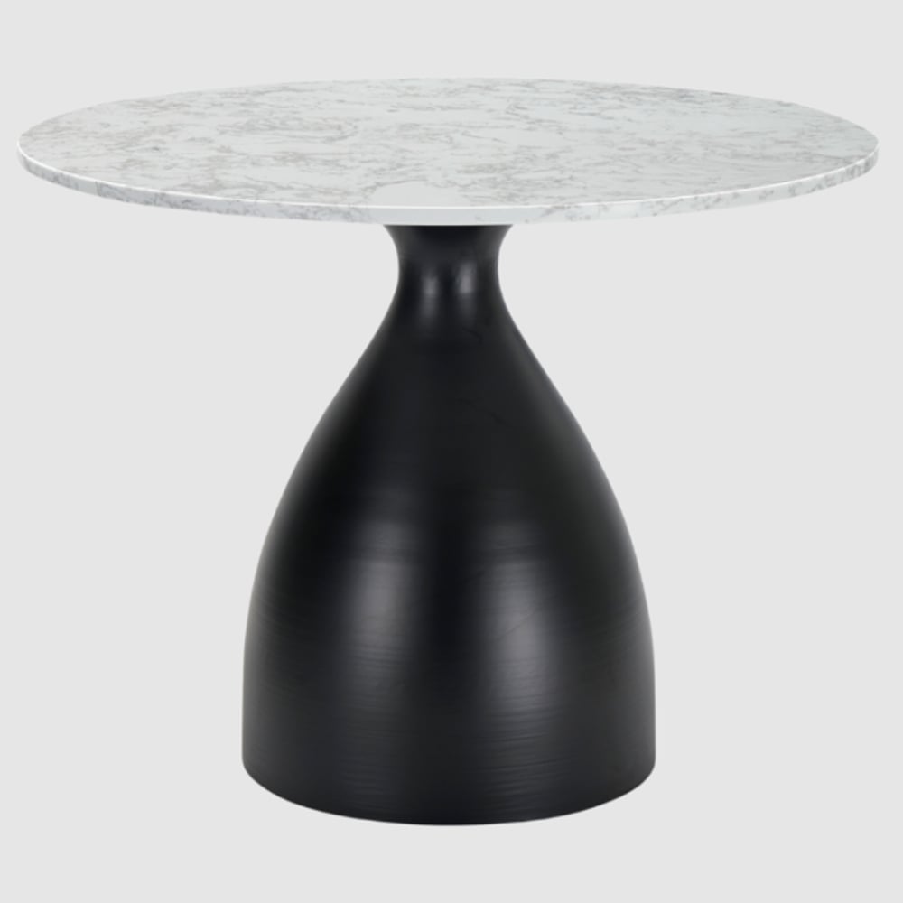Holmdel Marble Dining Table With Black Iron Base In White