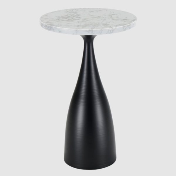 Holmdel Marble Lamp Table With Black Iron Base In White | Bed Sava