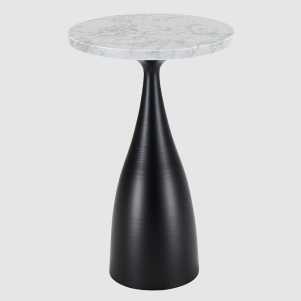 Holmdel Marble Lamp Table With Black Iron Base In White