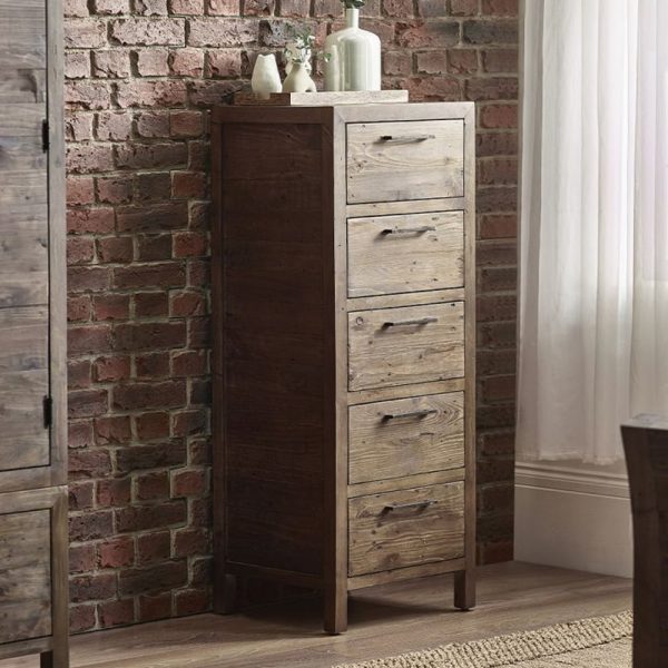 Homer Wooden Chest Of 5 Drawers Tall In Brown | Bed Sava