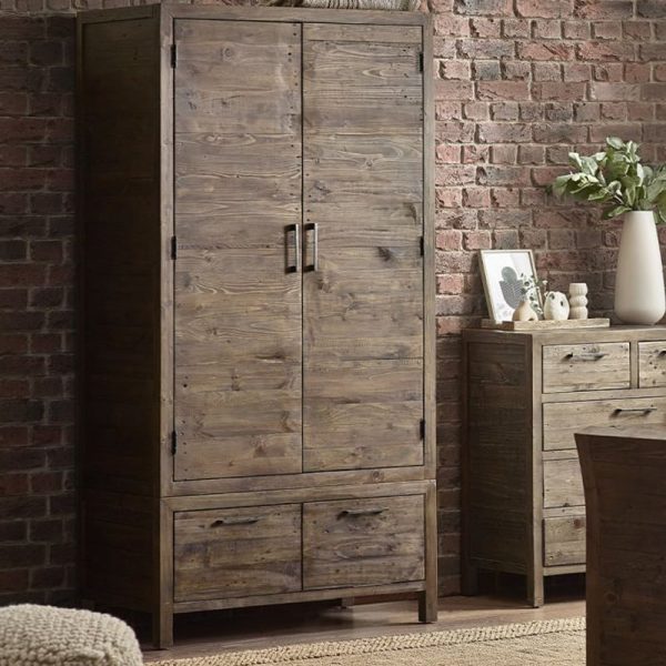 Homer Wooden Wardrobe With 2 Doors 2 Drawers In Brown | Bed Sava