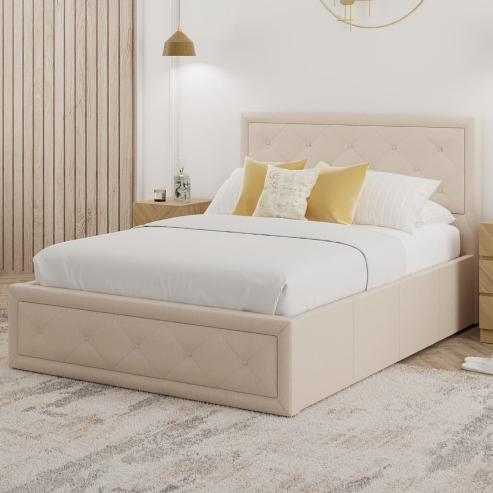 Honiton Fabric Ottoman Storage Double Bed In Natural