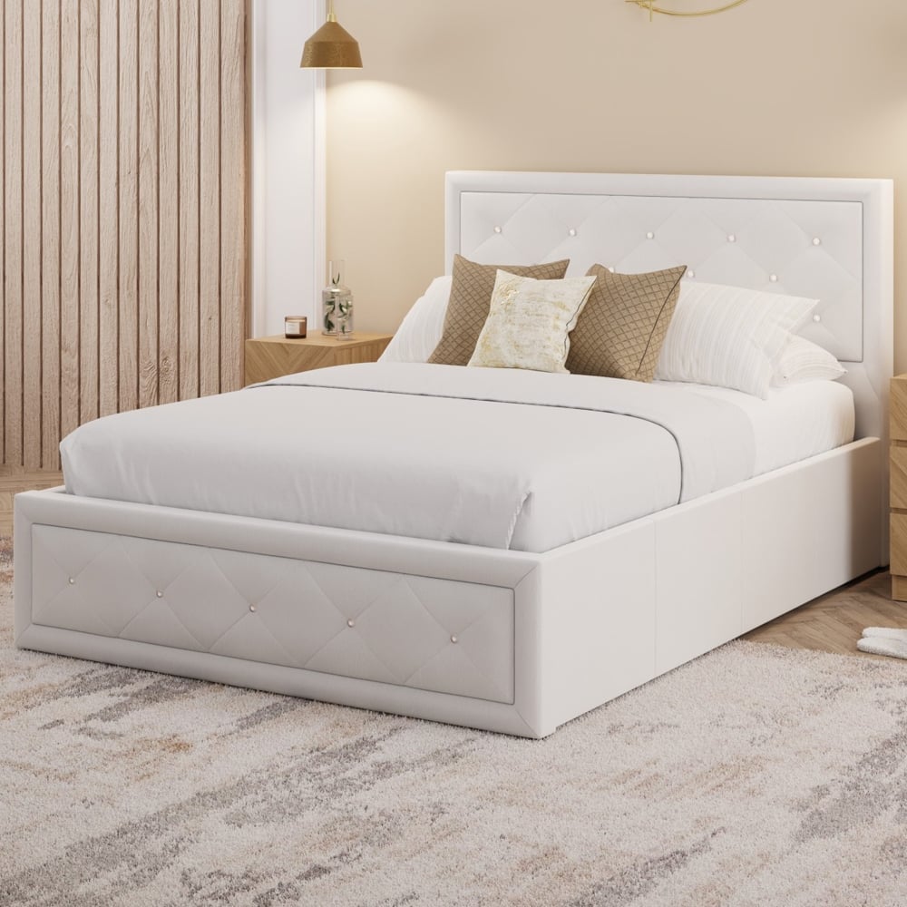 Honiton PU Leather Ottoman Storage Double Bed In White