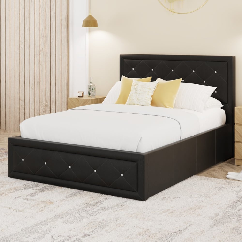 Honiton PU Leather Ottoman Storage King Size Bed In Black