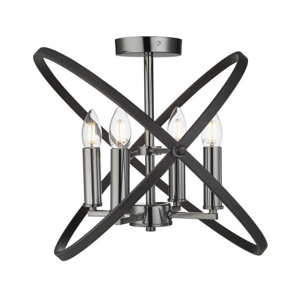 Hoopla 4 Light Semi Flush Light In Pewter | Bed Sava