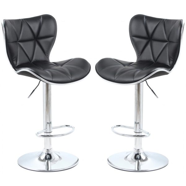 Houston Black PU Leather Bar Stools With Chrome Base In Pair | Bed Sava