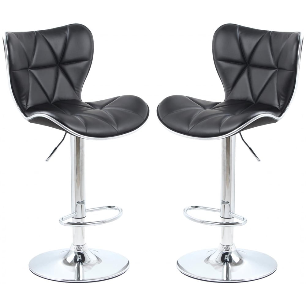 Houston Black PU Leather Bar Stools With Chrome Base In Pair