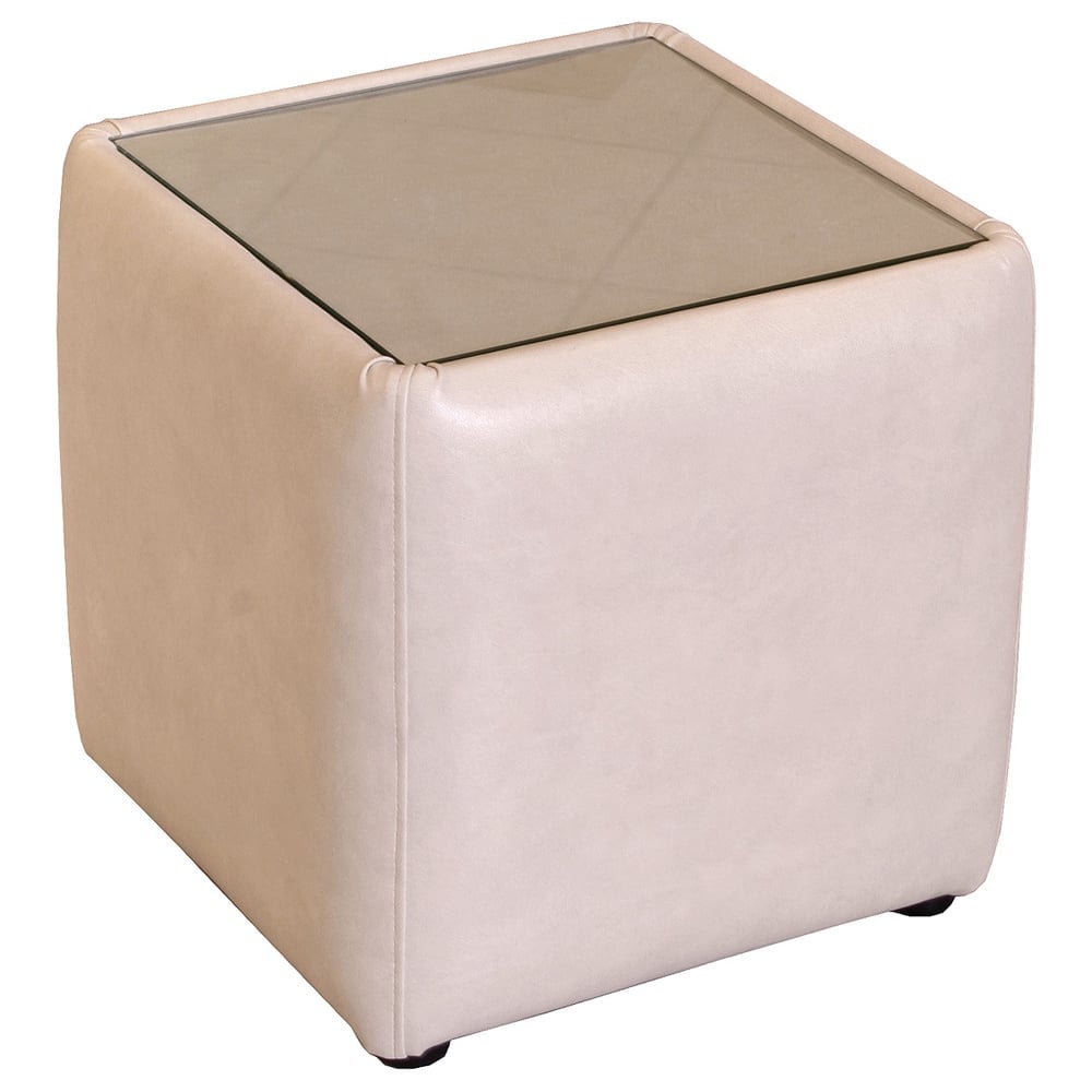Houston Leather Square Side Table With Glass Top In Cream