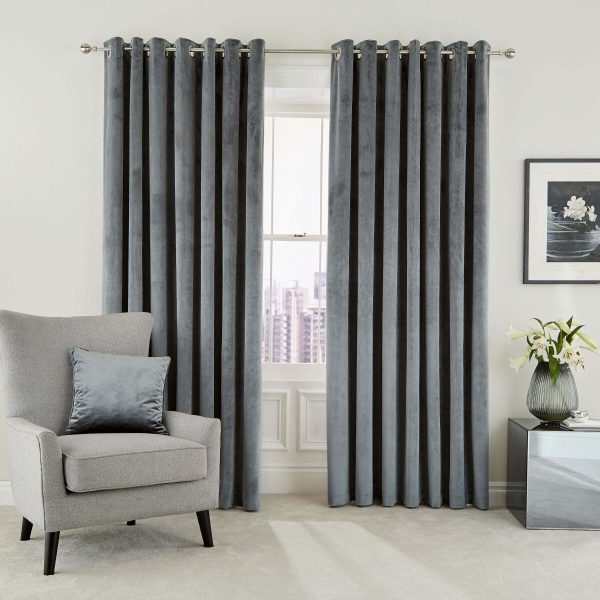 Helena Springfield Escala Lined Curtains 90 x 90 Steel | Bed Sava