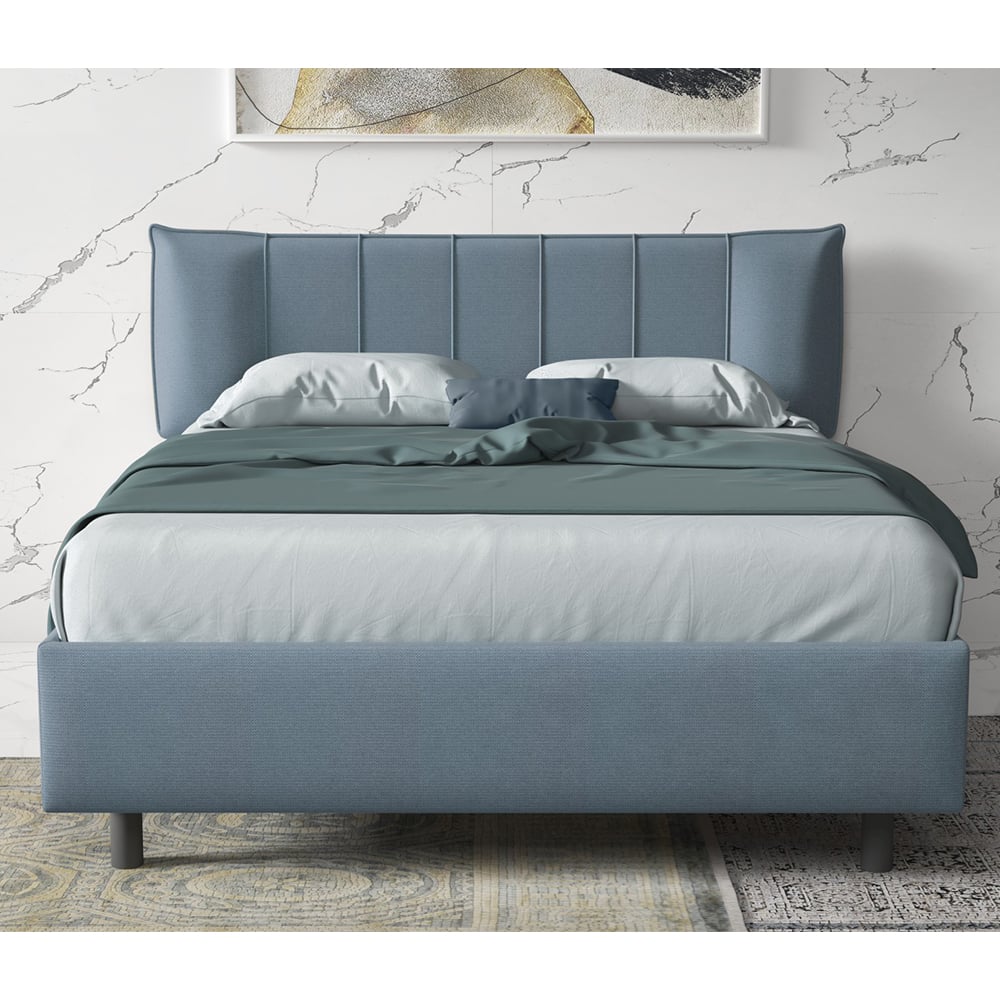 Hugo Fabric King Size Bed In Sky Blue