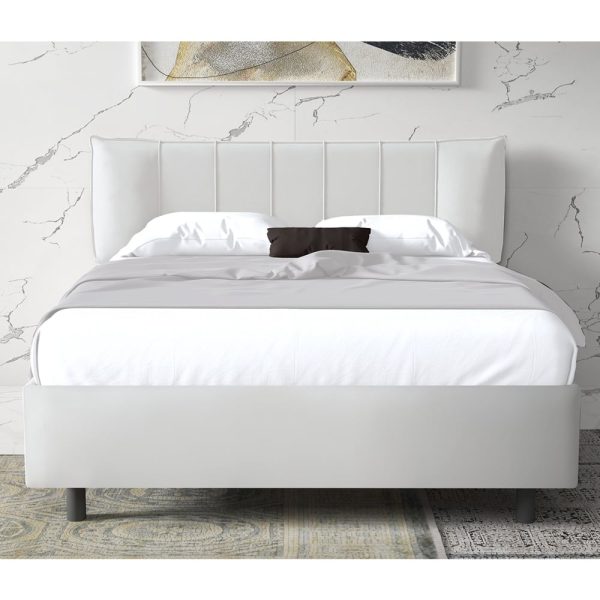 Hugo Leather King Size Bed In White | Bed Sava