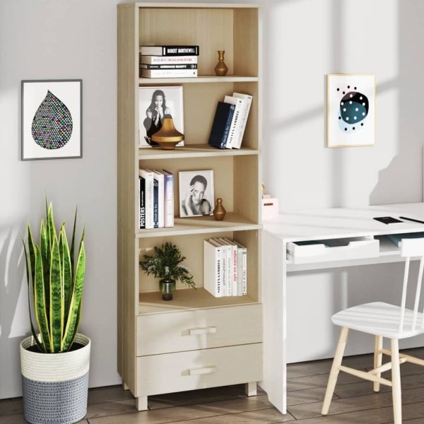 Hull Wooden Bookcase With 2 Drawers In Brown | Bed Sava