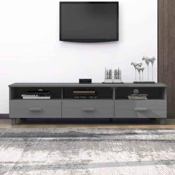 Hull Wooden TV Stand With 3 Drawers In Dark Grey | Bed Sava