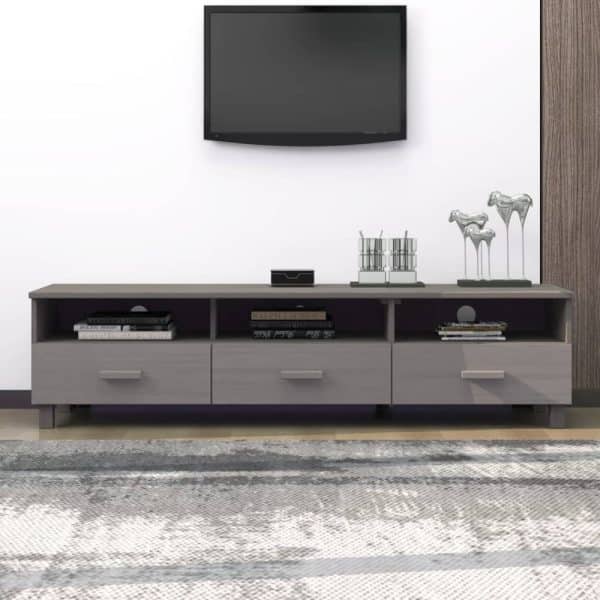 Hull Wooden TV Stand With 3 Drawers In Light Grey | Bed Sava