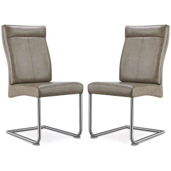 Humble Brown PU Leather Dining Chairs With Steel Legs In Pair | Bed Sava