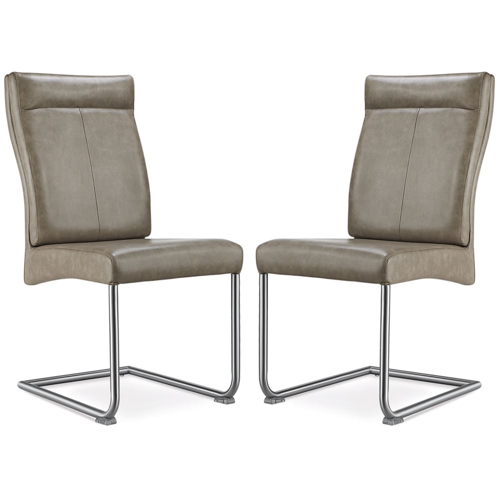 Humble Brown PU Leather Dining Chairs With Steel Legs In Pair