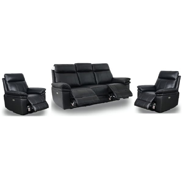 Humble Leather Electric Recliner 3+1+1 Seater Sofa Set In Black | Bed Sava