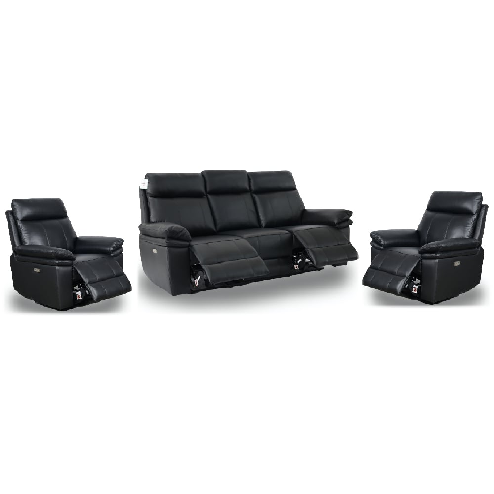 Humble Leather Electric Recliner 3+1+1 Seater Sofa Set In Black
