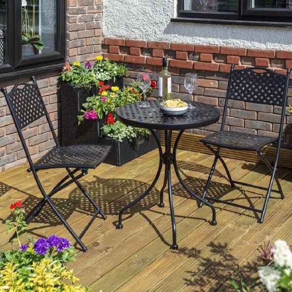 Hunstanton Metal Garden Bistro Set In Black | Bed Sava