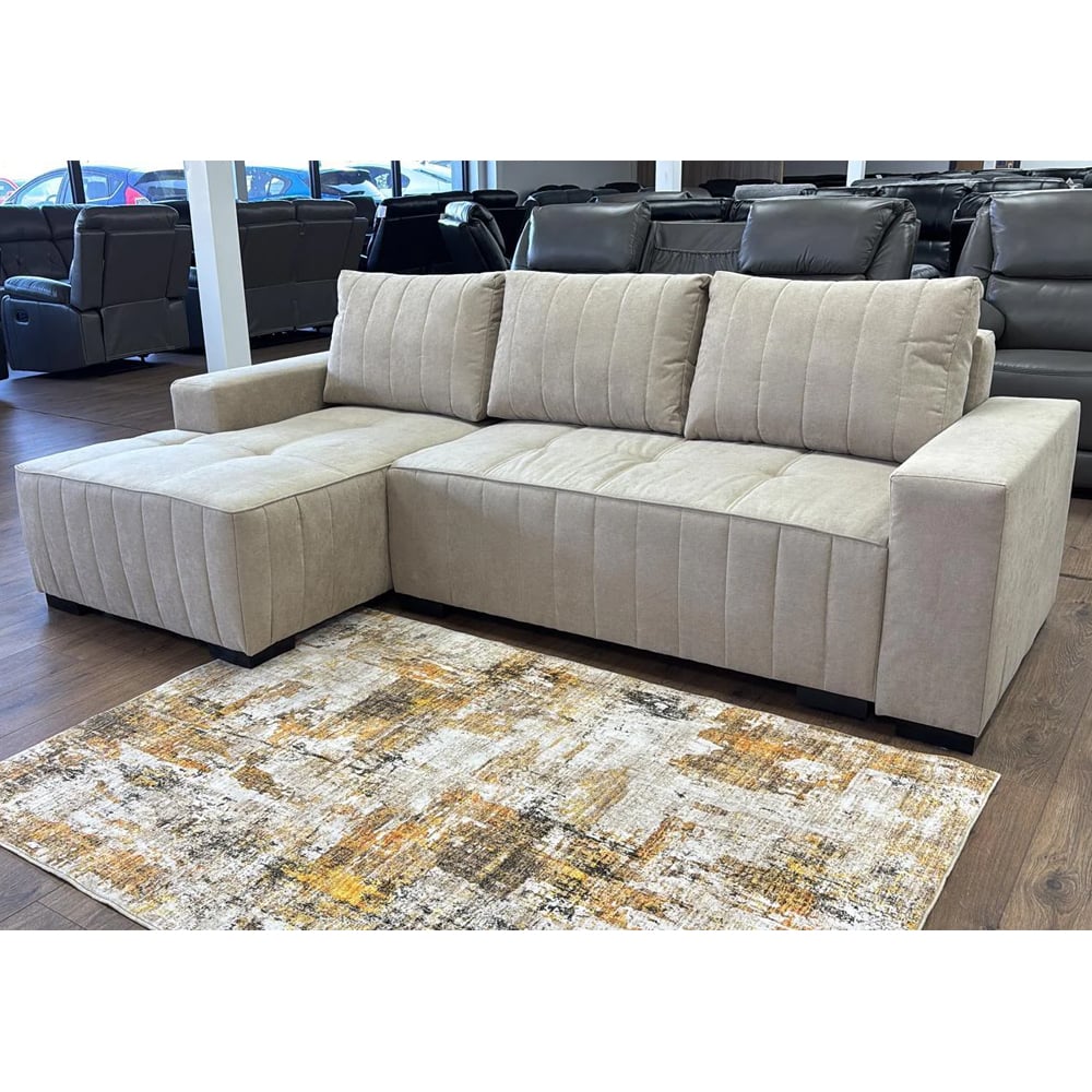 Huron Fabric Left Hand Corner Sofa Bed In Beige