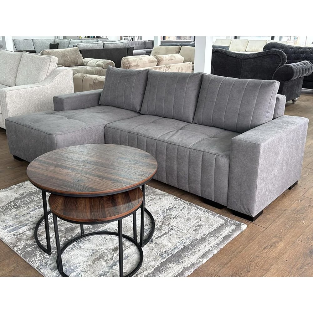 Huron Fabric Left Hand Corner Sofa Bed In Grey