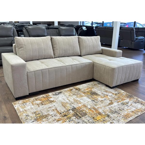 Huron Fabric Right Hand Corner Sofa Bed In Beige | Bed Sava
