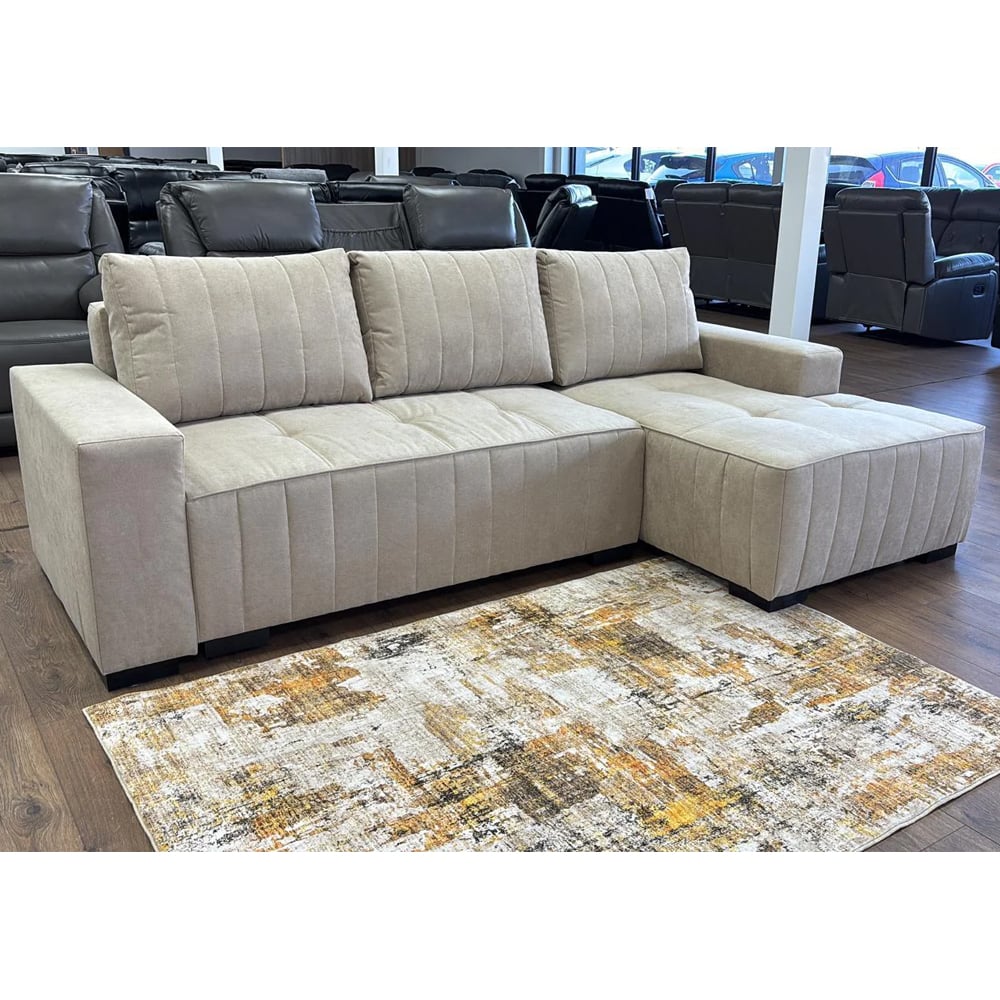 Huron Fabric Right Hand Corner Sofa Bed In Beige
