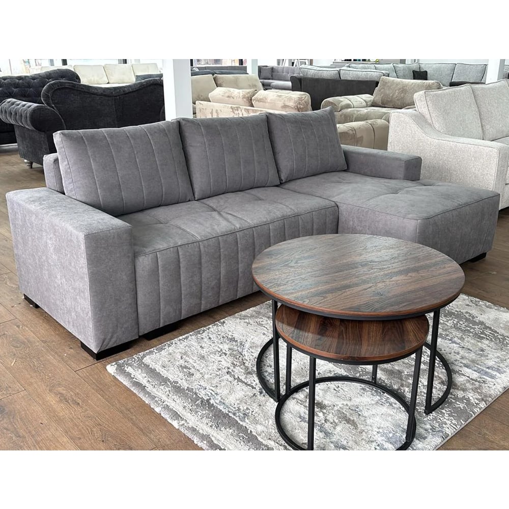 Huron Fabric Right Hand Corner Sofa Bed In Grey