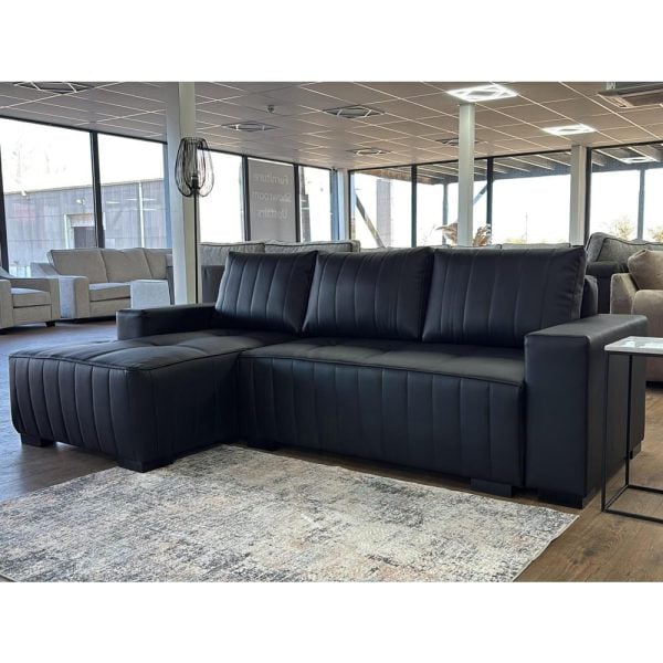 Huron Faux Leather Left Hand Corner Sofa Bed In Black | Bed Sava