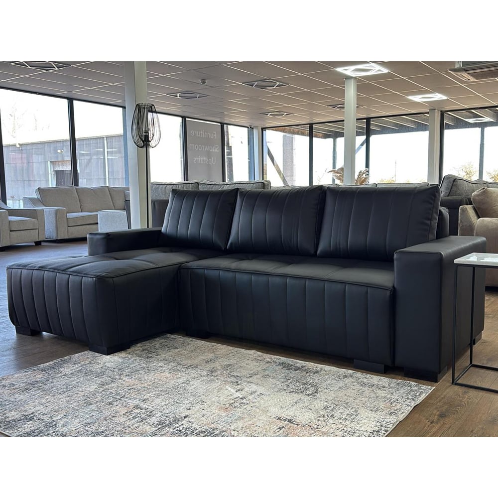 Huron Faux Leather Left Hand Corner Sofa Bed In Black