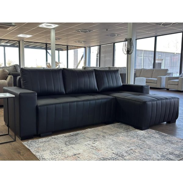 Huron Faux Leather Right Hand Corner Sofa Bed In Black | Bed Sava