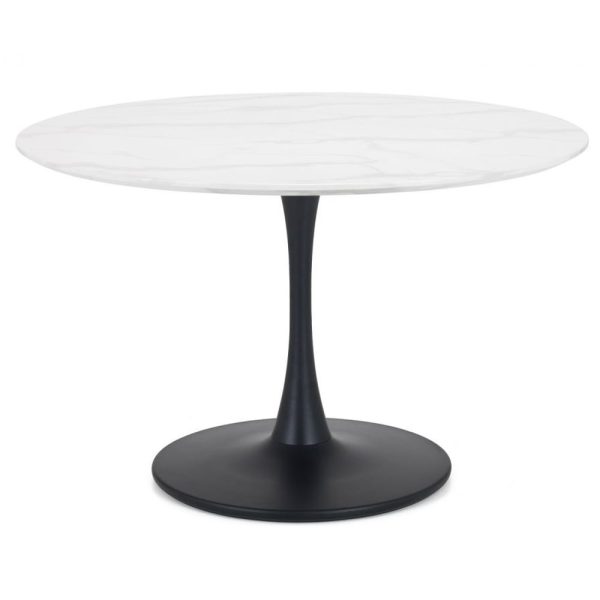 Huron Wooden Dining Table Round In White Marble Effect | Bed Sava