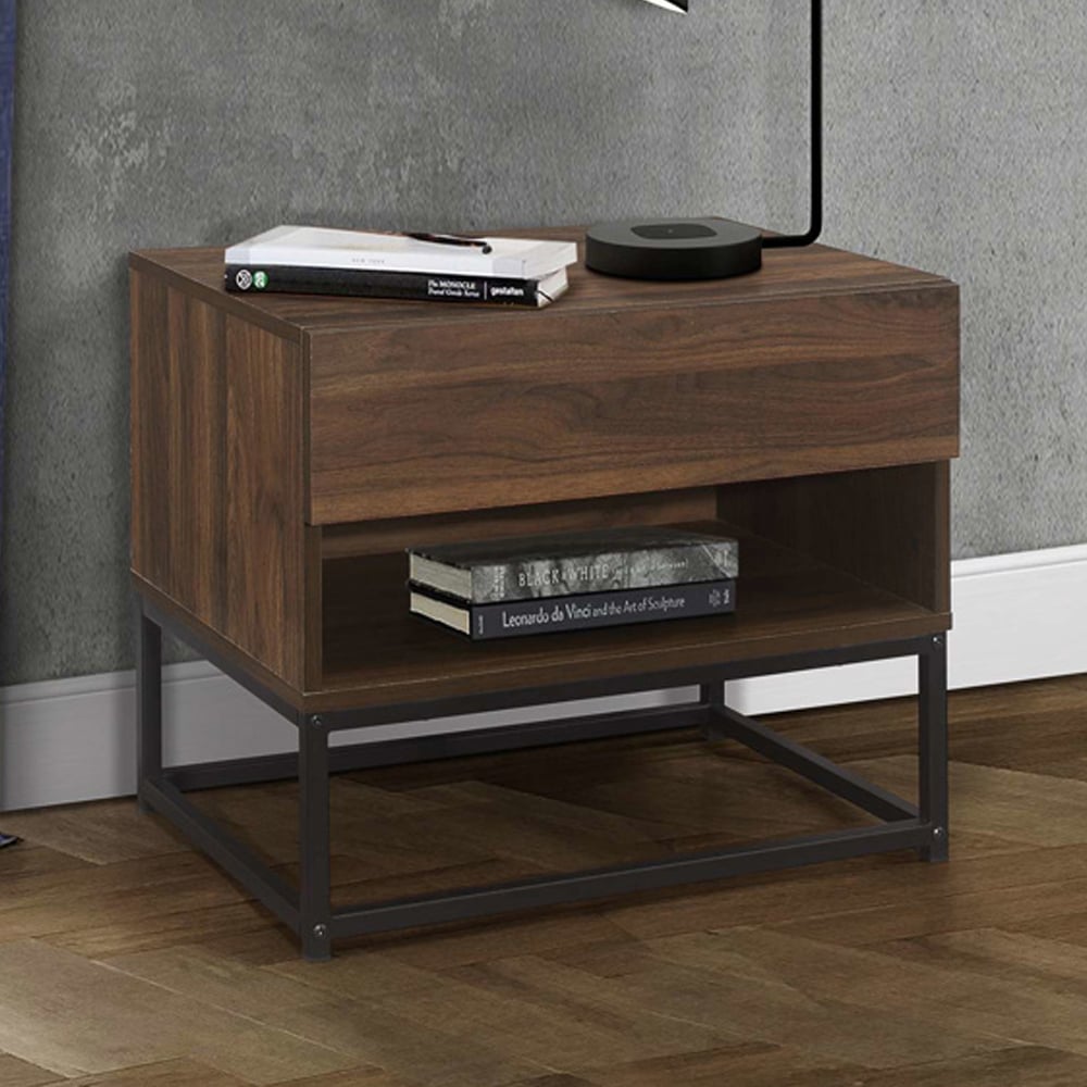 Huston Wooden Bedside Cabinet With 1 Drawer In Walnut
