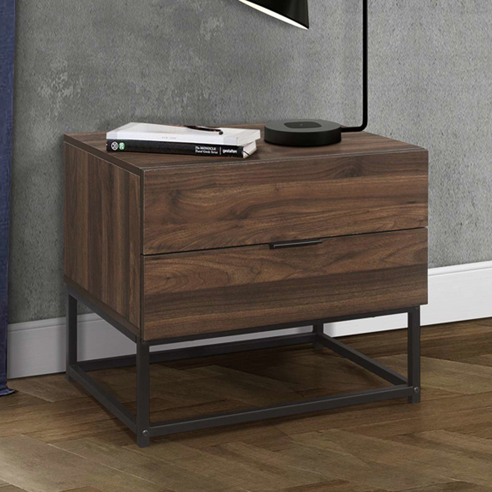 Huston Wooden Bedside Cabinet With 2 Drawers In Walnut