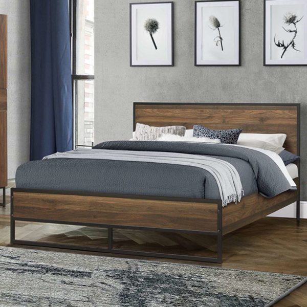 Huston Wooden Double Bed In Walnut | Bed Sava