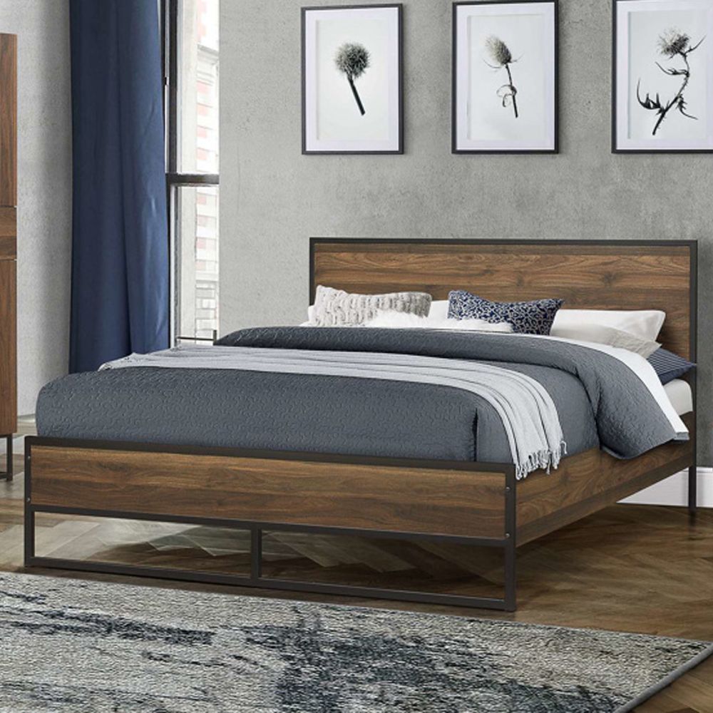 Huston Wooden Double Bed In Walnut