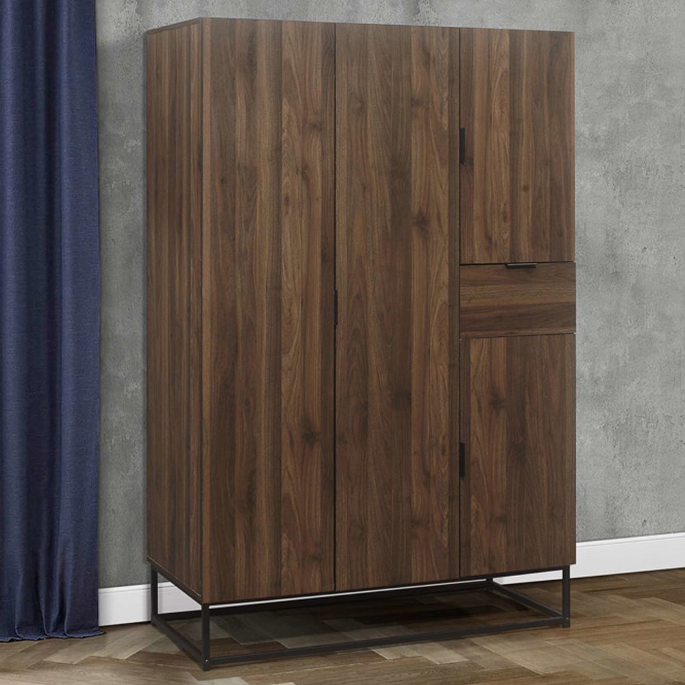 Huston Wooden Wardrobe With 4 Doors 1 Drawer In Walnut